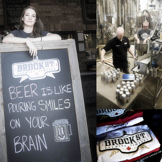 A trio of photos together showing the action inside a brewery
